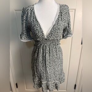 Dee Elly Olive Green and White Floral Mini Dress